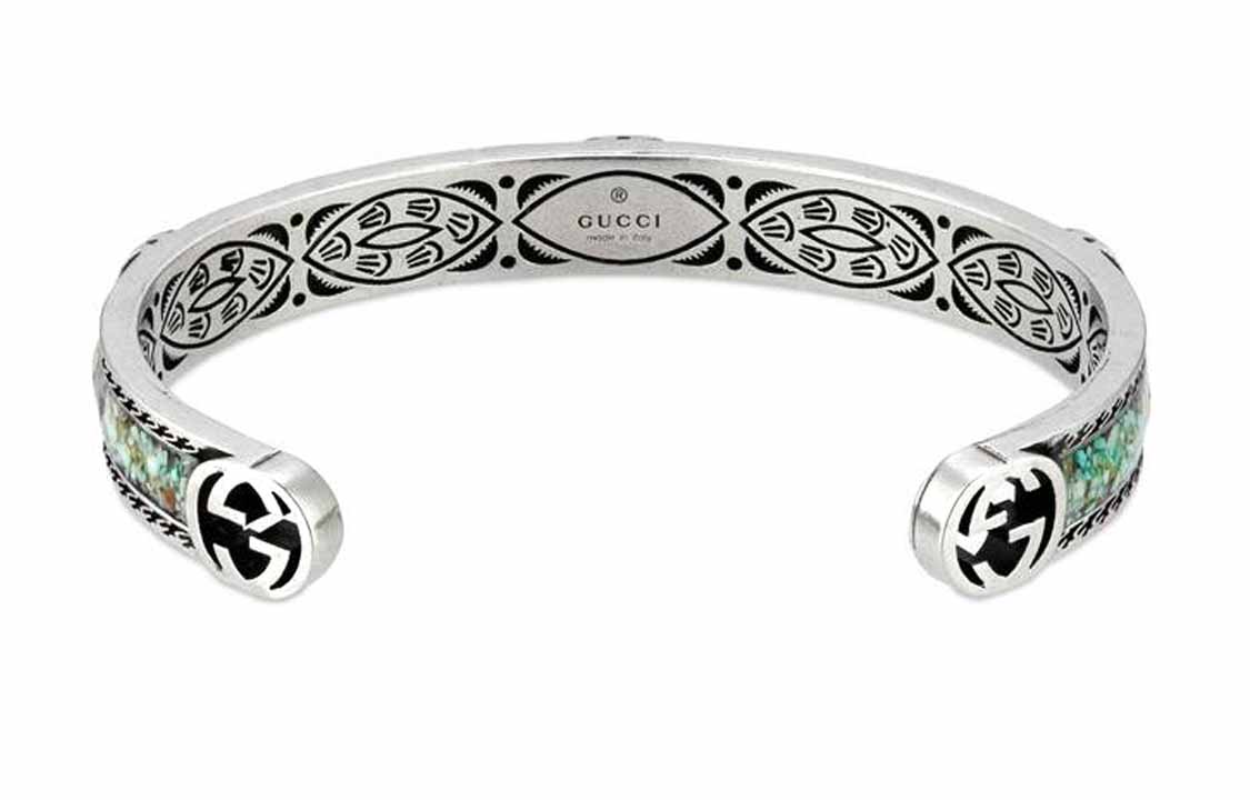 Shop GUCCI Interlocking GG Enamel 925 Silver Bracelet Unisex Couple - Light Blue/Grey. 645570-J8410-9071