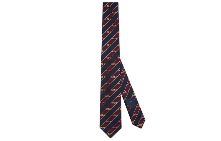 GUCCI Interlocking GG Horsebit Jacquard Silk Tie in Blue and Red 624077-4E002-6268