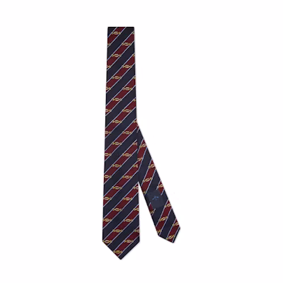 GUCCI Interlocking GG Horsebit Jacquard Silk Tie in Blue and Red 624077-4E002-6268
