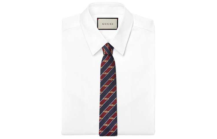 GUCCI Interlocking GG Horsebit Jacquard Silk Tie in Blue and Red 624077-4E002-6268 圖 3