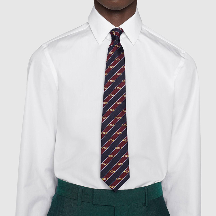 GUCCI Interlocking GG Horsebit Jacquard Silk Tie in Blue and Red 624077-4E002-6268 圖 4