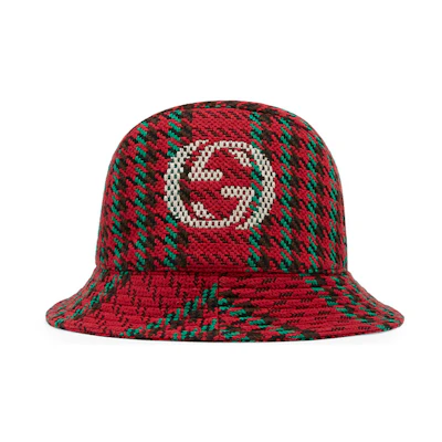 GUCCI Interlocking GG Houndstooth Wool Bucket Hat 640876-4HABN-8200