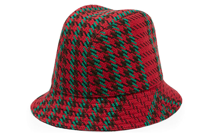 Shop GUCCI Interlocking GG Houndstooth Wool Bucket Hat 640876-4HABN-8200