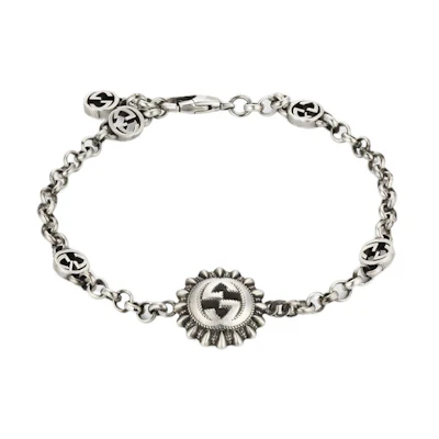 GUCCI Interlocking Simple Stylish Engraved 925 Silver Bracelet Unisex. 731193-J8400-0728