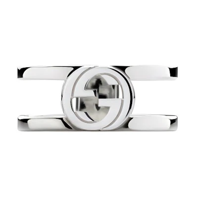 GUCCI Interlocking Wide 925 Silver Ring Unisex Couple's Edition - Silver 797031J8400