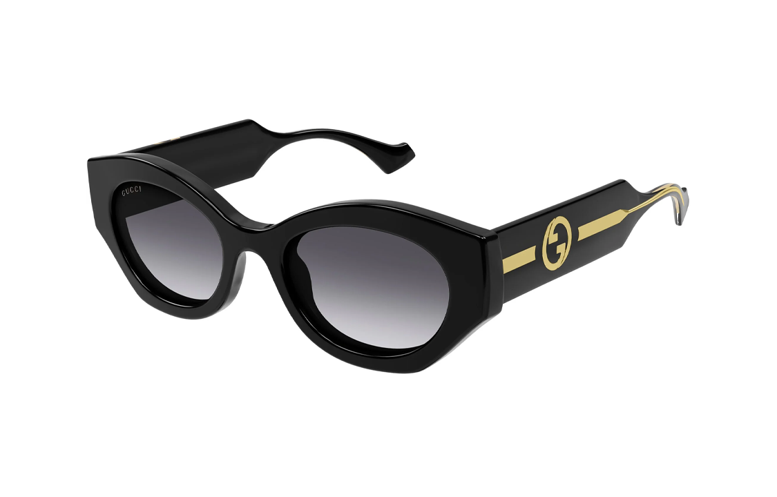 GUCCI Irregular Sunglasses Black Unisex with Logo Temples Couple Style. GG1553S
