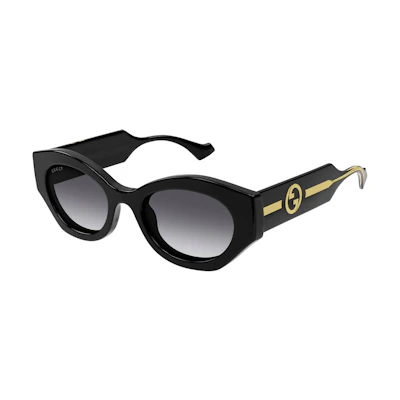 GUCCI Irregular Sunglasses Black Unisex with Logo Temples Couple Style. GG1553S