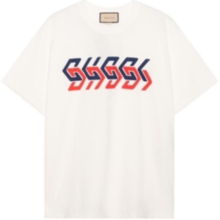 Gucci Ivory Cotton Knit T-Shirt with Mirror Letter Print 616036-XJDV9-9275