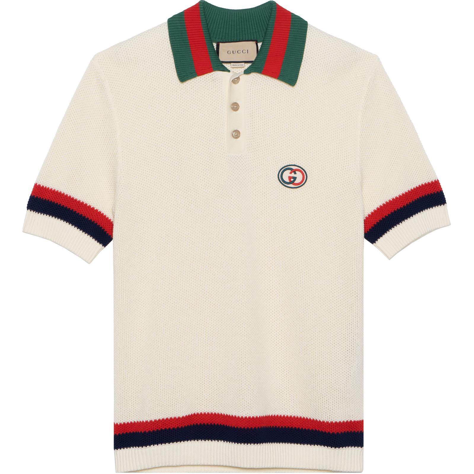 Gucci Ivory Double G Embroidered Striped Cotton Polo Shirt 739954XKC9O9275