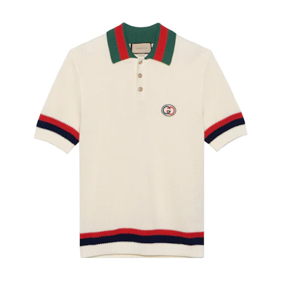 Gucci Ivory Double G Embroidered Striped Cotton Polo Shirt 739954XKC9O9275
