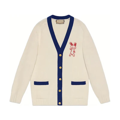 Gucci Ivory Knitted Cardigan SS23 Chinese New Year Cartoon Bunny Print 724933-XKCW6-9254