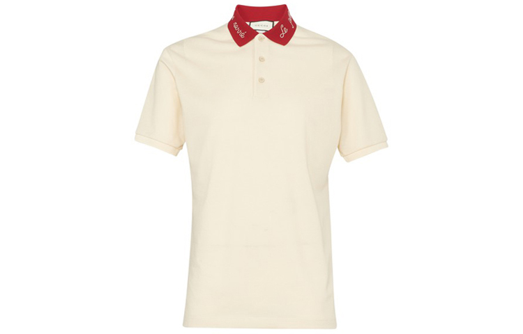 Gucci Ivory Short Sleeve Polo with Letter Embroidery 598958-XJB0W-9831