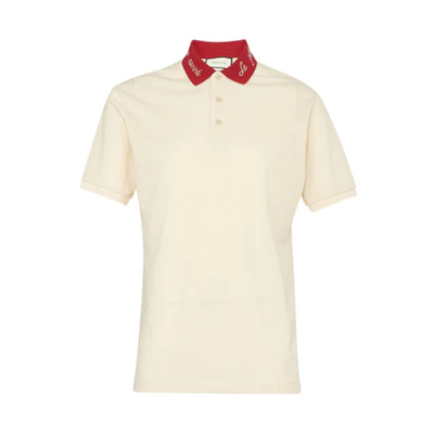 Gucci Ivory Short Sleeve Polo with Letter Embroidery 598958-XJB0W-9831