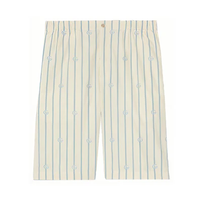Gucci Ivory White Double G Stripe Logo Print Shorts 623255-ZAD7M-9196