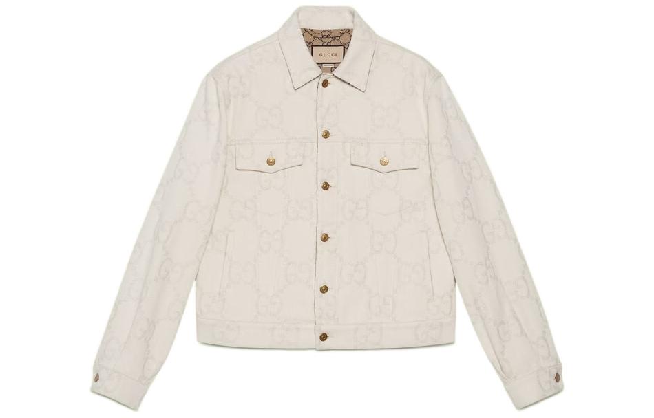 Gucci Ivory White FW22 Logo Pattern Full-Print Jacket 693203-XDBYO-9122