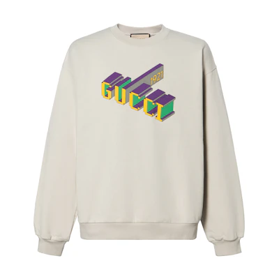 Gucci Ivory White Loose Fit Crewneck Letter Print Sweatshirt 768530-XJF3H-9269