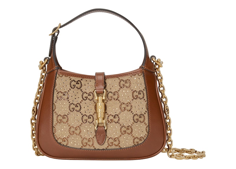 Gucci Jackie 1961 Crystal GG Mini Shoulder Bag Camel/Ebony