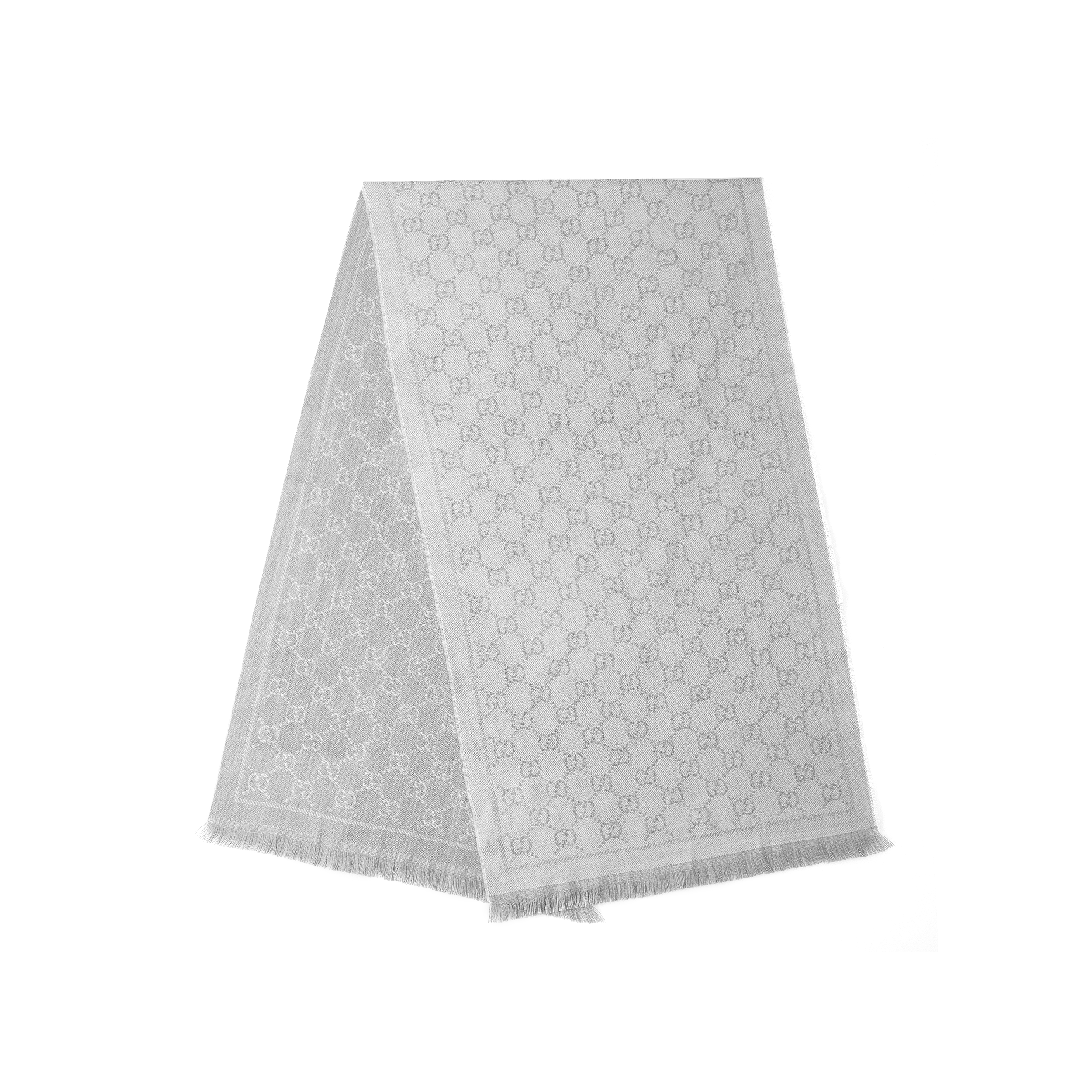 GUCCI Jacquard Knit Fringe Wool Scarf Unisex Light Grey 133483-3G200-1763 圖 2