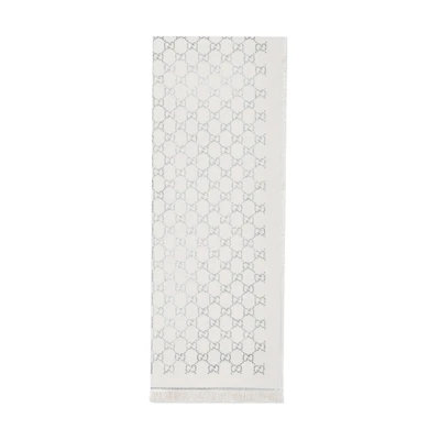 GUCCI Jacquard Metallic Thread Shawl Ivory/Light Grey 623161-3GF37-9263