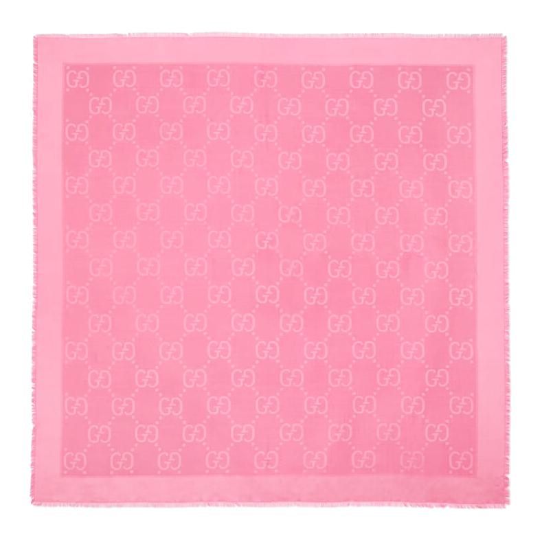 GUCCI Jacquard Silk Wool Blend Pink Shawl. 663671-3GC43-5800