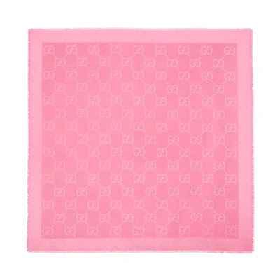 GUCCI Jacquard Silk Wool Blend Pink Shawl. 663671-3GC43-5800