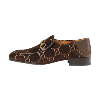 Gucci Jordaan Horsebit GG Velvet Loafer Brown