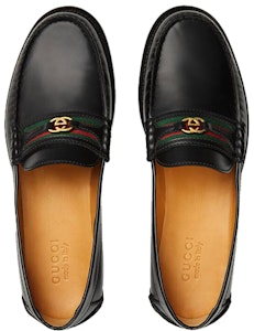 Gucci黑色皮革G互扣绿色红色织带乐福鞋 644724-17X10-1060 Purchase Gucci黑色皮革G互扣绿色红色织带乐福鞋 644724-17X10-1060