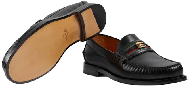 Gucci黑色皮革G互扣绿色红色织带乐福鞋 644724-17X10-1060 Sizing Gucci黑色皮革G互扣绿色红色织带乐福鞋 644724-17X10-1060