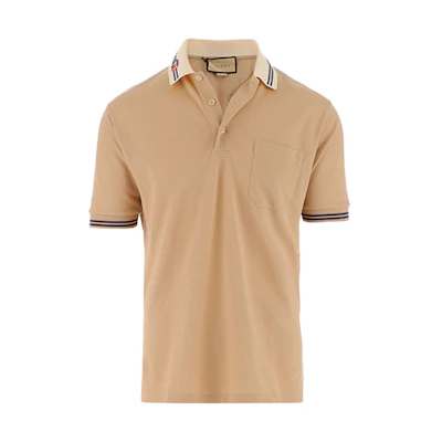 Gucci Khaki Cotton Pique Polo Shirt with Striped Collar 658067-XJDI2-2219