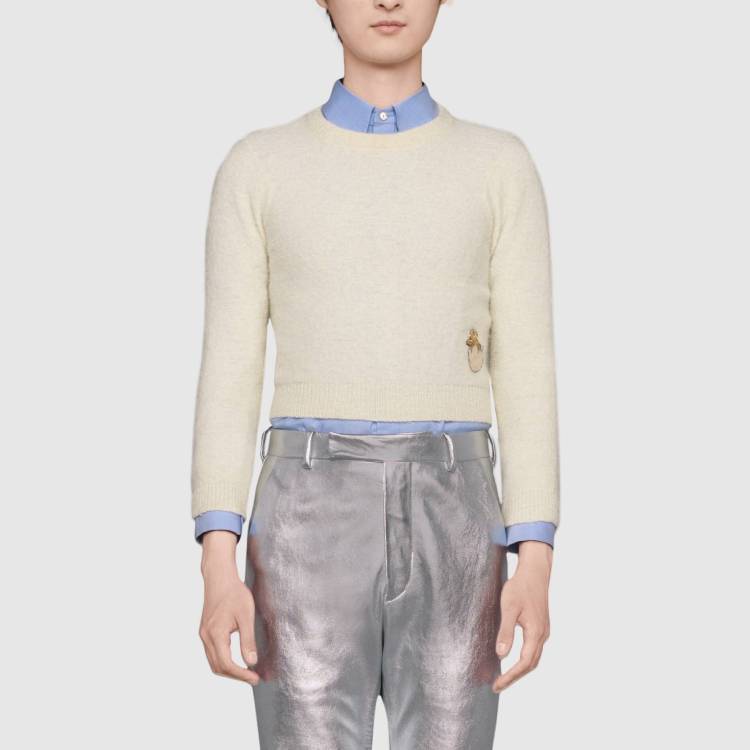 GUCCI Khaki Knit Wool Short Sweater with Embellishments 633617-XKBLY-9500 圖 4