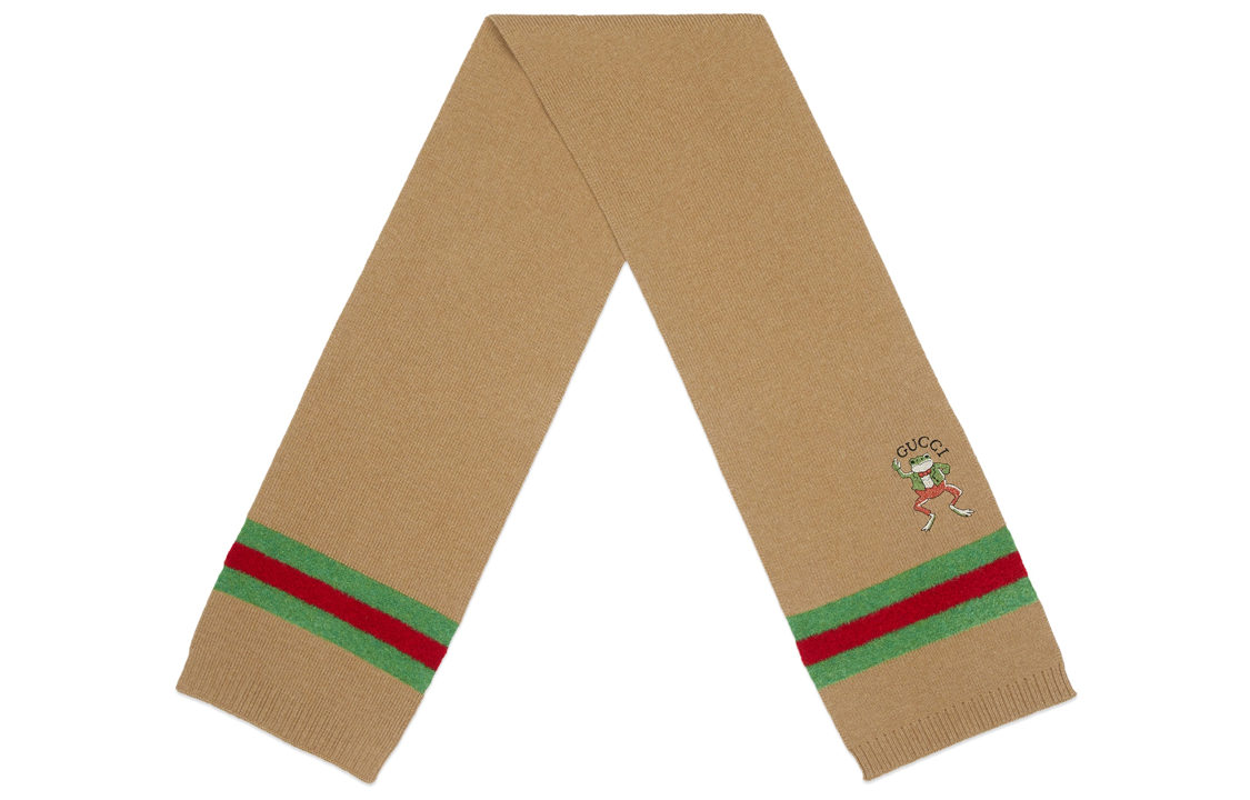 GUCCI Kids Beige Wool Scarf with Frog Design. 7587334KAB1