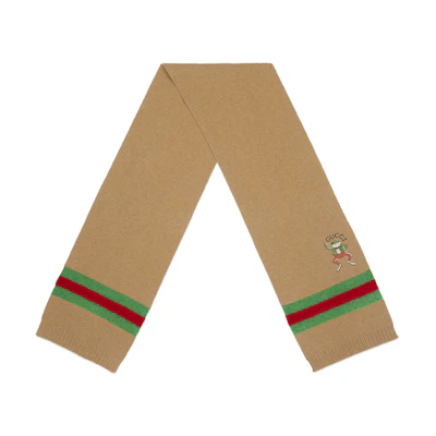 GUCCI Kids Beige Wool Scarf with Frog Design. 7587334KAB1