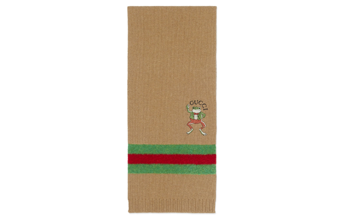 GUCCI Kids Beige Wool Scarf with Frog Design. 7587334KAB1 圖 3