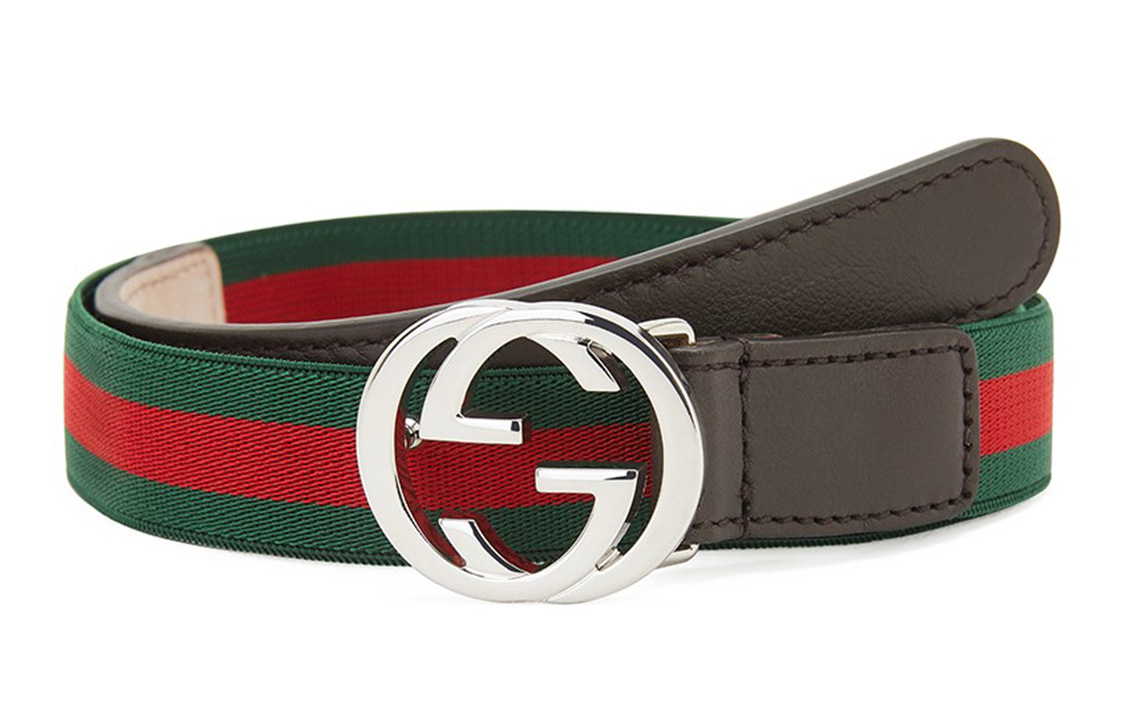 GUCCI Kids Double G Leather Web Belt Green Red 2cm. 258155-HAEEJ-2061 圖 3