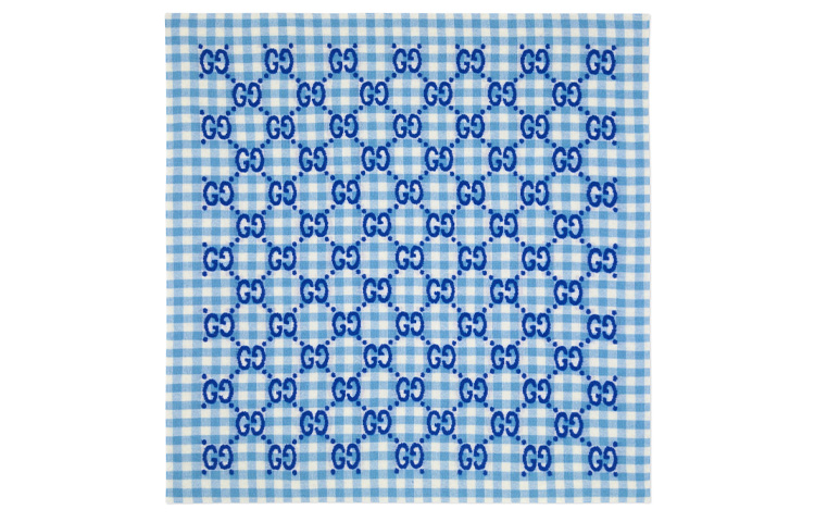 GUCCI Kids GG Print Wool Blanket Blue White Plaid. 663156-3KAAF-4877