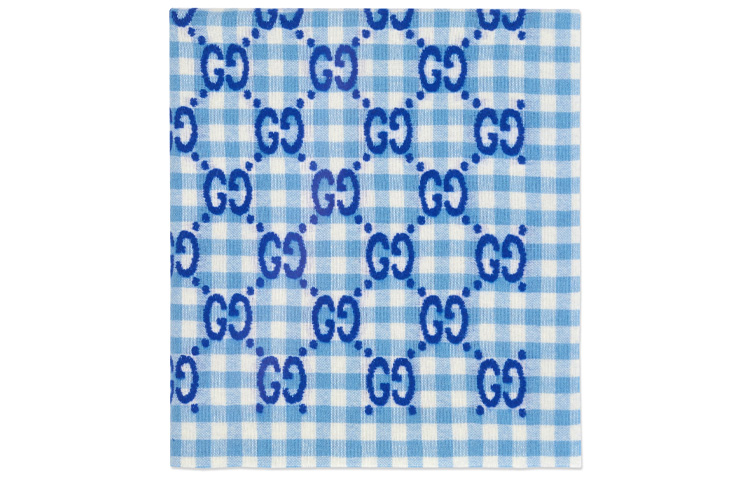 GUCCI Kids GG Print Wool Blanket Blue White Plaid. 663156-3KAAF-4877 圖 3