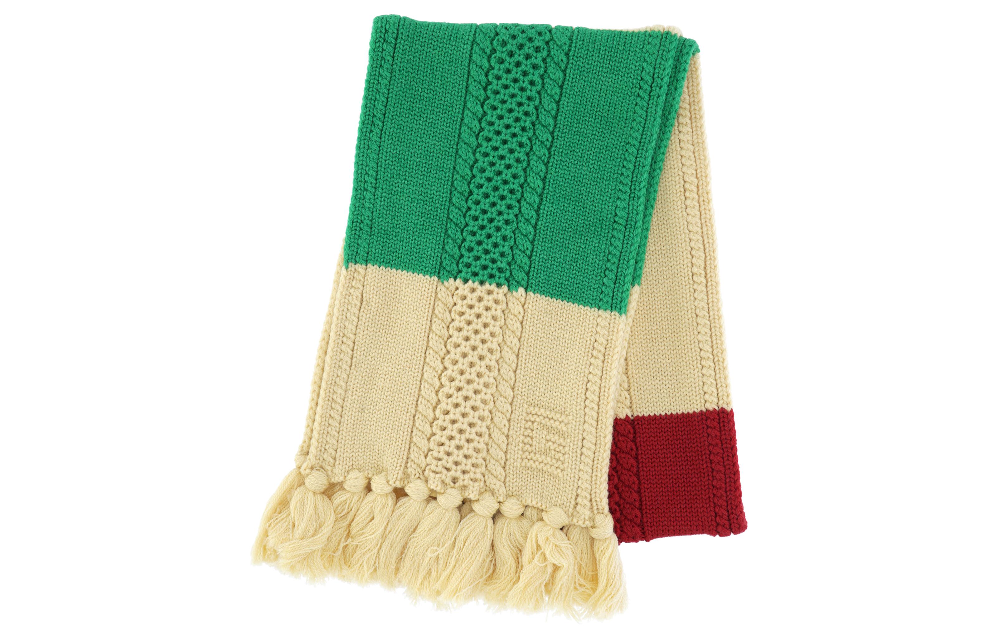 GUCCI Kids Red/Green Knitted Wool Fringe Scarf 7053014K2069888