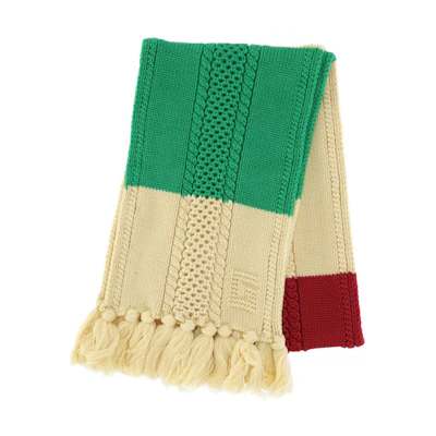 GUCCI Kids Red/Green Knitted Wool Fringe Scarf 7053014K2069888