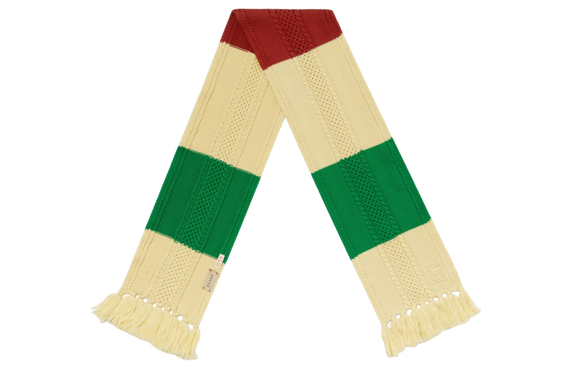 Shop 구찌 키즈 레드/그린 니트 울 프린지 스카프 7053014K2069888