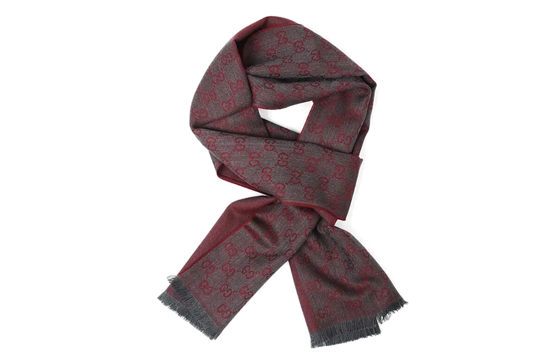 Shop GUCCI Knit Fringe Wool Scarf Deep Red Unisex Couple Style Winter Accessory 344994-4G200-1273