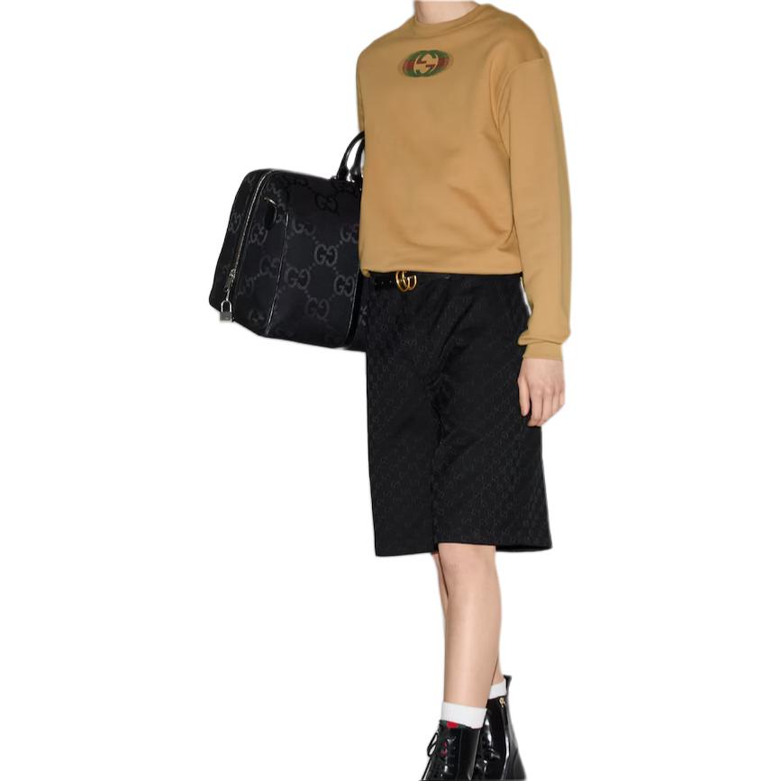 Shop GUCCI ニット オーバーサイズ クルーネック プルオーバー スウェットシャツ キャメル 784413-XJGP7-2293