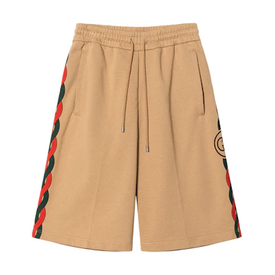 Gucci Lace-Up Casual Straight-Fit Shorts Camel Color 693049-XJD7R-8011