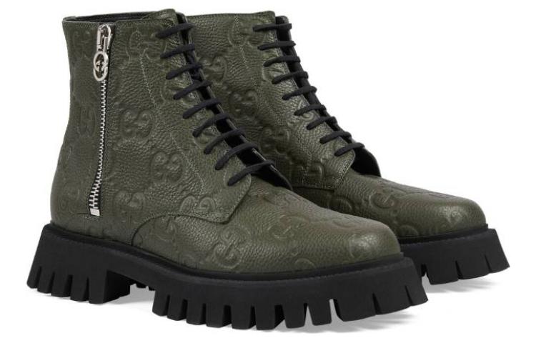 Lookbook Gucci Leather Ankle Boot 'GG Monogram - Dark Vintage Olive' 699584-AACJC-3346