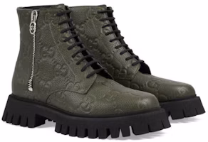 Lookbook Bota de Cuero Gucci Tobillera 'GG Monograma - Oliva Vintage Oscuro' 699584-AACJC-3346