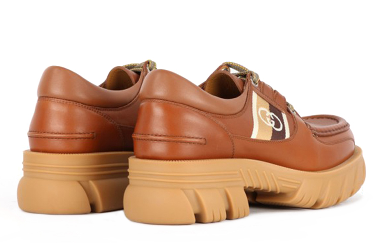 Shop GUCCI 古奇 皮革短筒馬汀靴 棕色