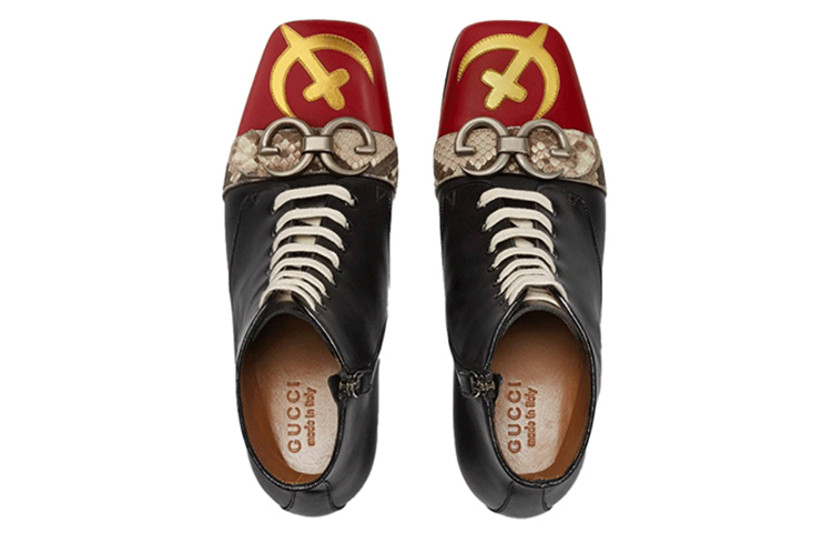 Lookbook Gucci Leder Stiefeletten mit Seitlichem Reißverschluss ''Schwarz'' 483937-DX040-6469