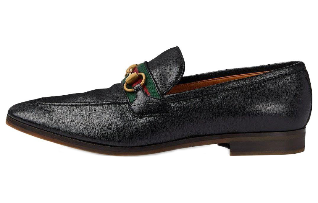 Gucci Leather Grosgrain Trim Dress Loafers 'Black Red'