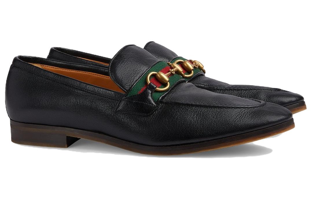 Gucci Leather Grosgrain Trim Dress Loafers 'Black Red' 圖 2