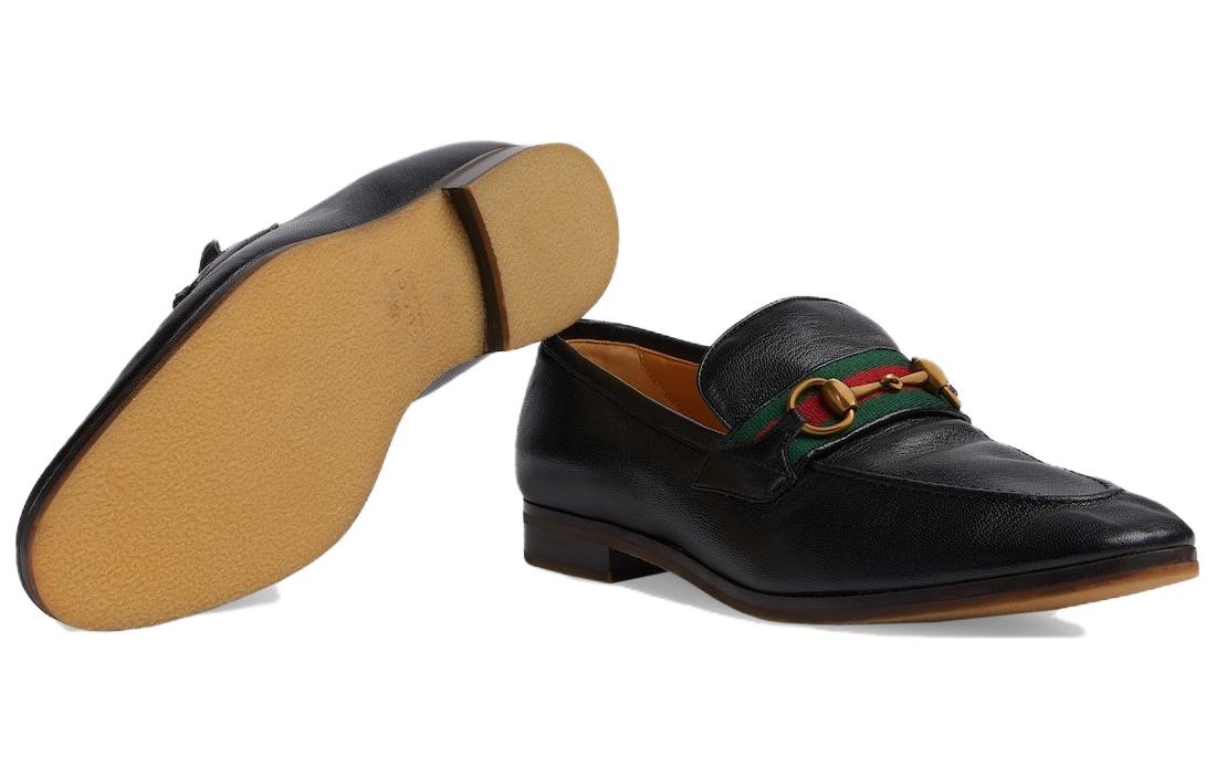 Gucci Leather Grosgrain Trim Dress Loafers 'Black Red' 圖 5