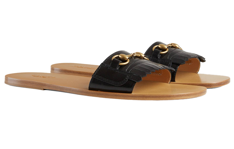 Order Pantuflas Gucci de Cuero Negro Marrón con Detalle Horsebit. 510100-D3V00-1000